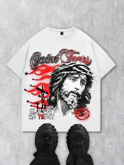 Street Life Men's Vintage Letter & Figure Print Round Neck Short Sleeve Casual T-Shirt