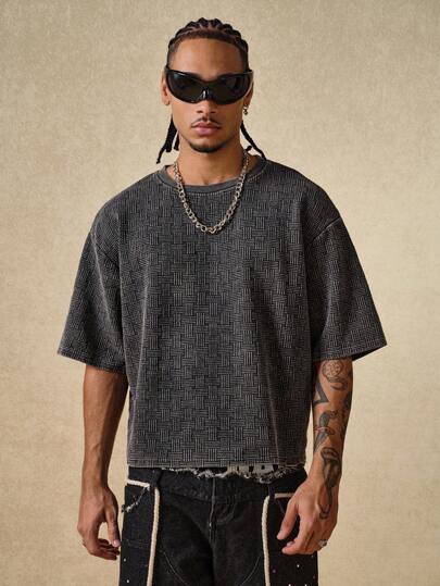 Street Life Men's Vintage Snowflake Jacquard Short Sleeve T-Shirt, Suitable For Daily Wear