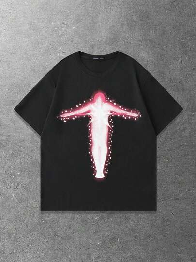 Street Life Men's Vintage Street Silhouette Thermal Imaging Figure Print Short Sleeve T-Shirt, Summer