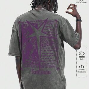 Street Life Men Fashionable Printed Loose Short Sleeve T-Shirt, 2000s Style