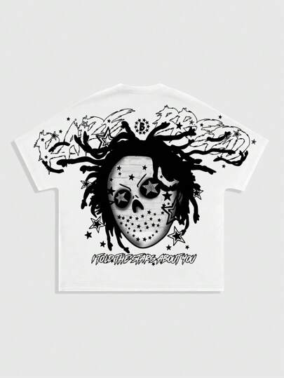 Street Life Men Gothic Style Print Short Sleeve T-Shirt, Halloween