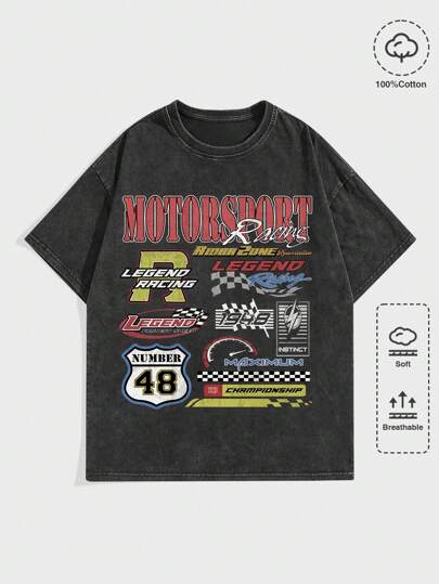 Street Life Men Letter Graphic Drop Shoulder Baseball Tee, School