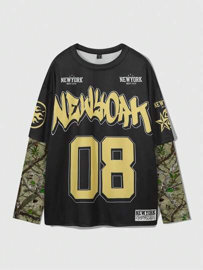 Street Life Men Patchwork 2 In 1 T-Shirt, Suitable For Spring And Summer