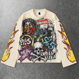 Street Life Spring Casual Graphic Men'S Skeleton Print Long Sleeve T-Shirt, Vintage Street Style