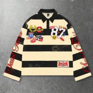 Street Life Spring Casual Graphic Men'S Striped Collar Long Sleeve Printed T-Shirt, Casual College Style Top