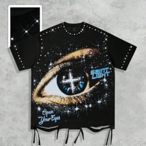 Street Life Spring/Summer Casual Graphic Men'S Casual Rhinestone Eye Distressed Artistic Punk Style Short Sleeve T-Shirt
