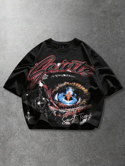 Street Life Spring/Summer Casual Graphic Men'S Eye Graphic Printed Short Sleeve T-Shirt, Casual Wear For Spring/Summer