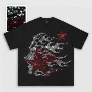 Street Life Spring/Summer Casual Graphic Men'S Fashion Rhinestone Embellished Street Style Short Sleeve T-Shirt, Summer, Rave