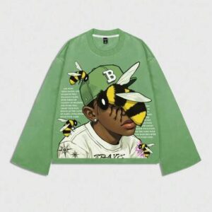 Street Life Spring/Summer Casual Graphic Men'S Figure Printed Long Sleeve T-Shirt, Loose Cropped Fit, For Fall
