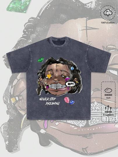 Street Life Spring/Summer Casual Graphic Men'S High Street Vintage Distressed Snow Flake Round Neck T-Shirt, Suitable For Casual Daily Wear, Spring/Summer