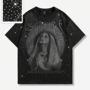 Street Life Spring/Summer Casual Graphic Men'S Saint Mother Graphic Rhinestone Embellished Short Sleeve T-Shirt, 2000S Style
