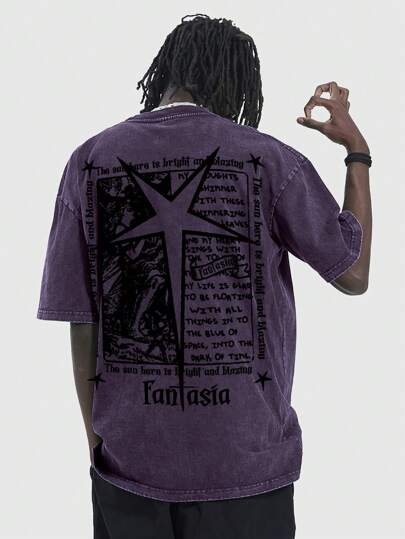 Street Life Spring/Summer Casual Graphic Men'S Vintage Star & Slogan Print T-Shirt, School, 2000S Style