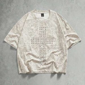 Street Life Spring/Summer Casual Graphic White Men'S Summer Fashion Cross Rhinestone Embellished T-Shirt