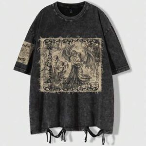 Street Life Spring/Summer Valentine 'Sday Casual Graphic Men'S Goth Religious Character Angel Graphic Ripped Round Neck Casual Versatile Short Sleeve T-Shirt, Halloween, 2000S Style