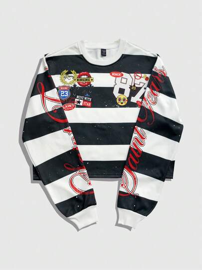 Street Life Unisex Striped Crew Neck T-Shirt, Suitable For Couples, Spring, Summer, Autumn