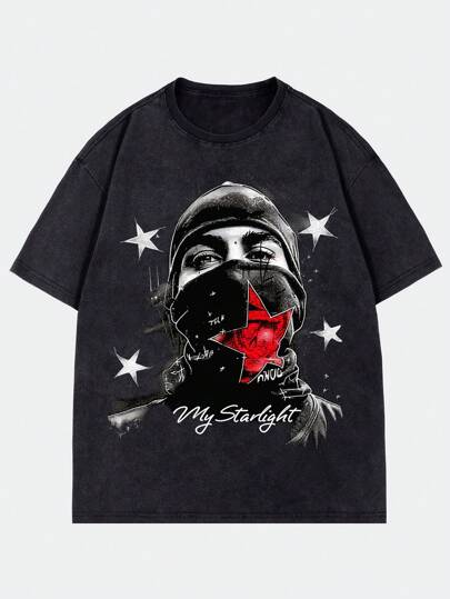 Street Life Vintage Distressed Graphic Print Short Sleeve T-Shirt For Men