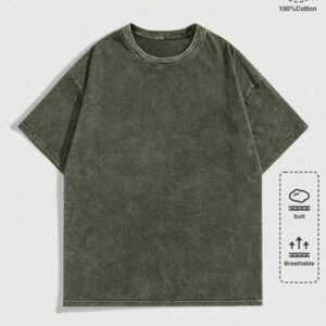 Summer Casual Men'S Casual Washed Round Neck Short Sleeve T-Shirt, Summer, 2000S Style