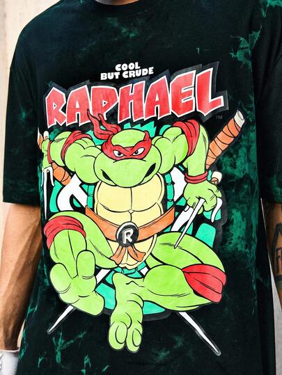 TEENAGE MUTANT NINJA TURTLES X ROMWE Men's Casual Tie-Dye Turtle Print Round Neck Short Sleeve T-Shirt, Summer