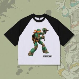 TEENAGE MUTANT NINJA TURTLES X ROMWE Men's Street Style Turtle Print Contrast Raglan Sleeve T-Shirt