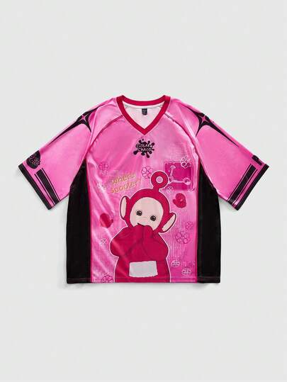 Teletubbies X ROMWE Prep Men's Collaboration Mesh Splice Short Sleeve Sports T-Shirt