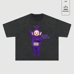 Teletubbies X ROMWE Spring/Summer Casual Graphic Men Washed Cartoon Graphic Loose Fit Short Sleeve T-Shirt